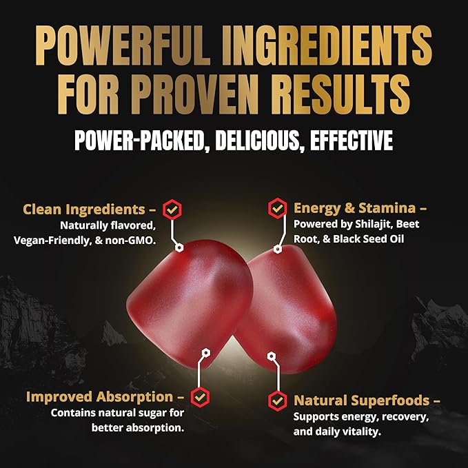 Himalayan Natural Shilajit Gummies for Men – Made in USA True Gold Pure Himalayan Shilajit for Men Gummies Energy &amp Focus Support with Ashwagandha &amp Sea Moss Vegan 60 Count