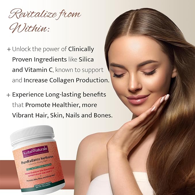 PureRadiance Hair Revive– All-In-One Elemental Formula – Food-Grade DE Rich in Silica &amp High-Potency Vitamin C – Supports Collagen Hair Health &amp Gut Function. Unflavored. For Men and Women.