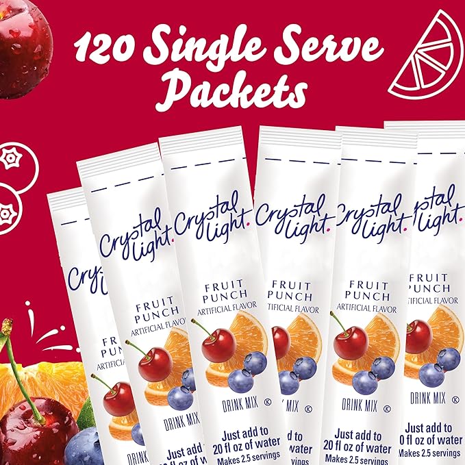Crystal Light Sugar-Free Fruit Punch On-The-Go Powdered Drink Mix 120 Count 30 Count (Pack of 4)