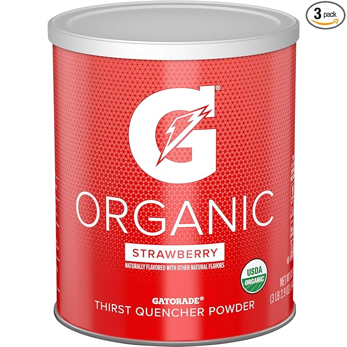 G ESSNTL Organic Gatorade Thirst Quencher Powder Strawberry 50.9 oz Canister (Pack of 3)