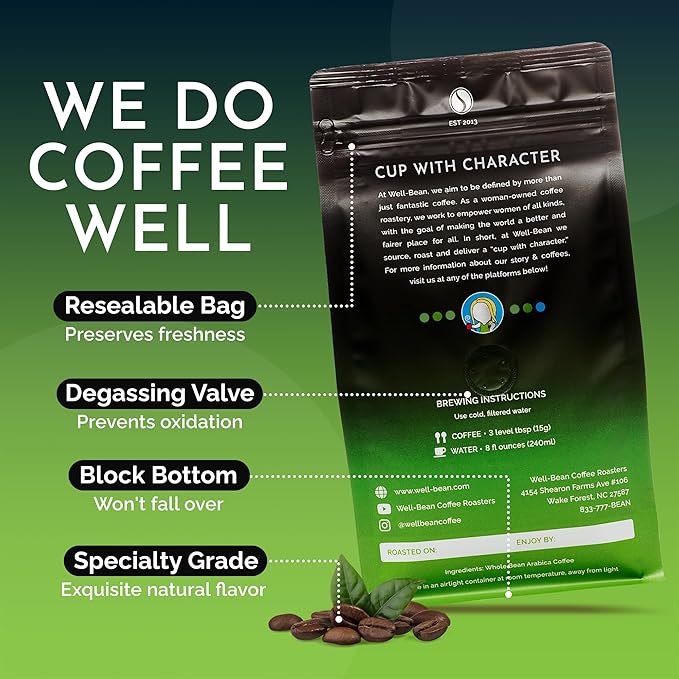 Well-Bean Coffee - Hot Mess Coffee Beans Nicaraguan Microlot Whole Bean Coffee Gluten-Free Keto Coffee Antioxidant Rich Coffee Beans Whole Medium Roasted Coffee 2 lb