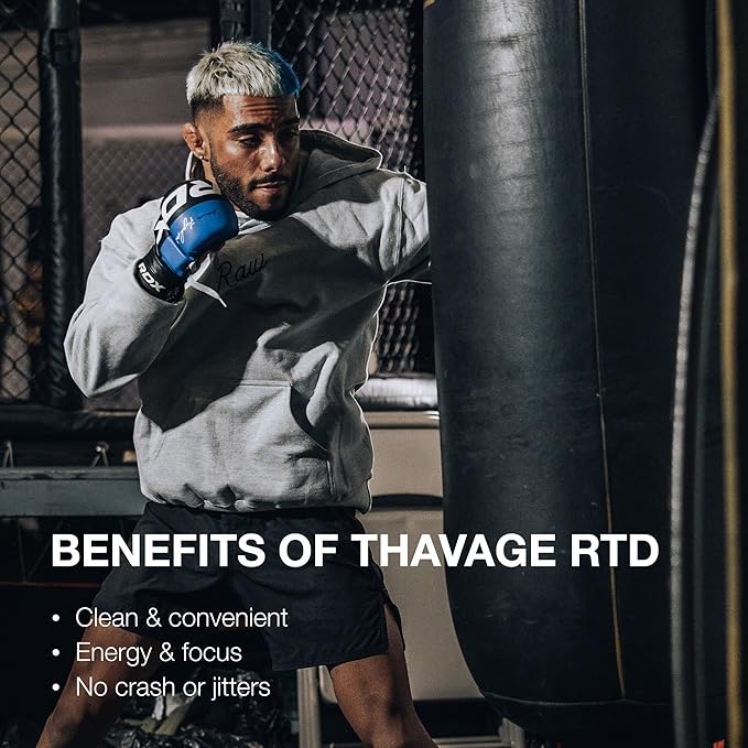 RAW Ready to Drink Pre-Workout Drink - BUM Thavage RTD Preworkout Shakes - Energy Supplement Drinks with Beta Alanine L-Citrulline &amp Caffeine - Zero Sugar (12 Pack Berry Blast)
