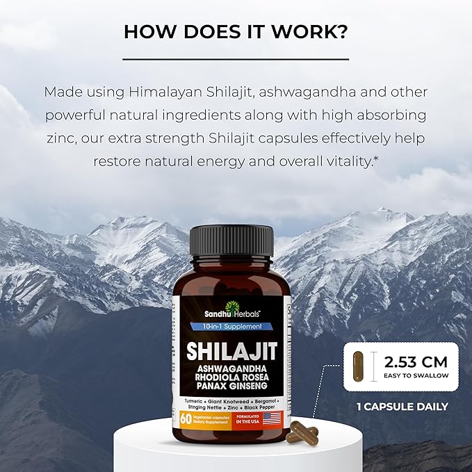Shilajit Pure Himalayan for Men &amp Women | 120 Capsules with Ashwagandha | High Potency and Energy Supplement | Better Absorption than Gummies | For Extra Power and Stamina | Combo with Sea Moss
