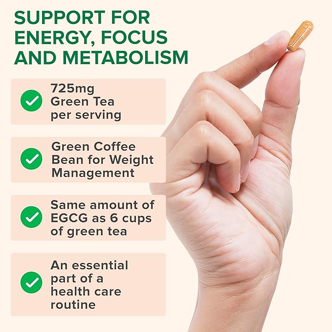 Zenwise Health Green Tea Extract Capsules for Men &amp Women - EGCG Supplement with Green Coffee Bean Extract Boosts Energy &amp Memory - Immune Support for Skin Brain &amp Hearth Health - Vegan -