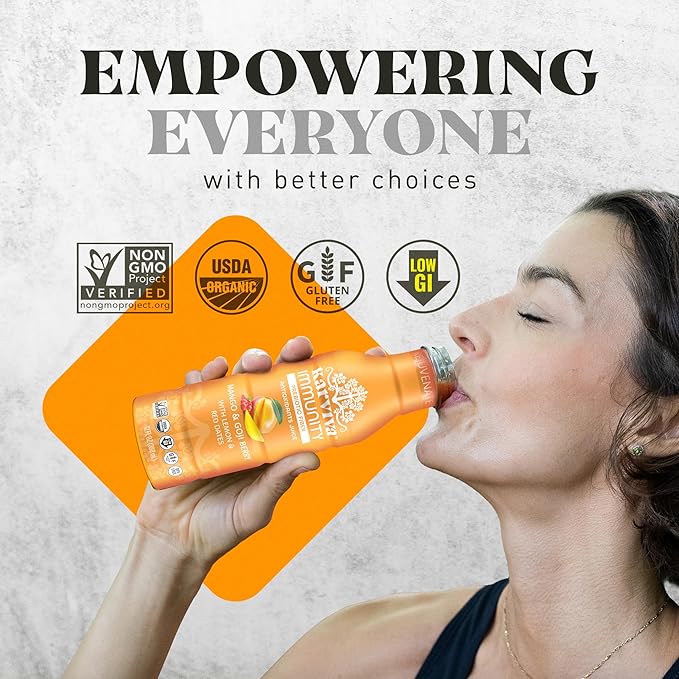 KARVIVA Rejuvenate Immunity Organic Juice Ancient Beauty Tonic Mango &amp Goji Berry Natural Electrolytes &amp Antioxidants Low Sugar Low Carlories 12 fl oz Bottles (6 Pack)