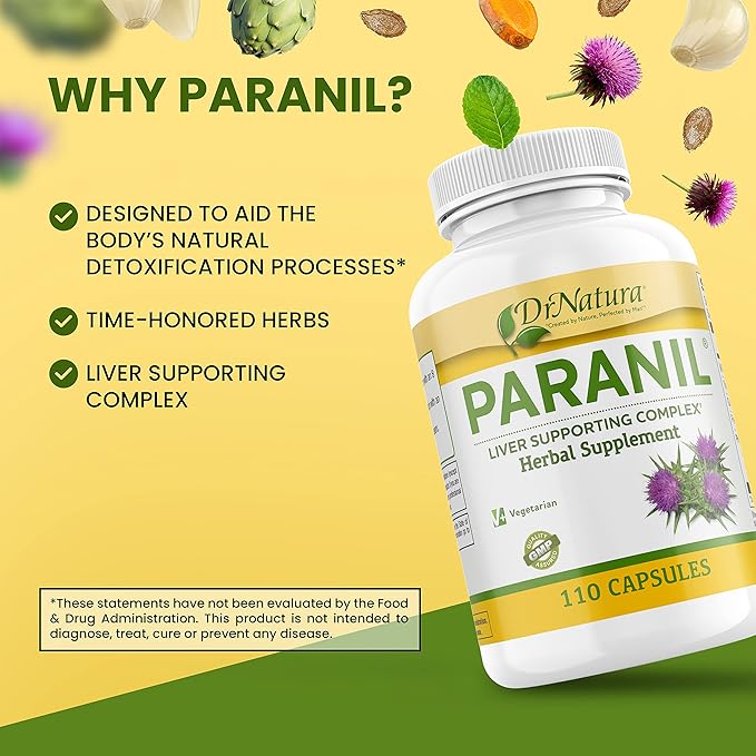 DrNatura Paranil® Liver &amp Colon Cleanse - 17 Herbal Complex with Milk Thistle for Detoxification 110 Vegetarian Capsules