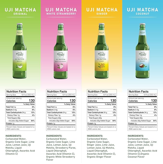Moshi Sparkling Drinks - Uji Matcha Variety Pack (12 Bottles)