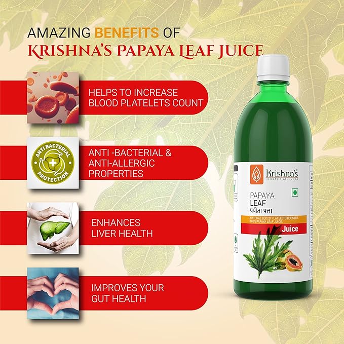 Krishna's Papaya Leaf Juice - 1000 ml | Fresh Papaya Leaves| Helps to boost platelets count
