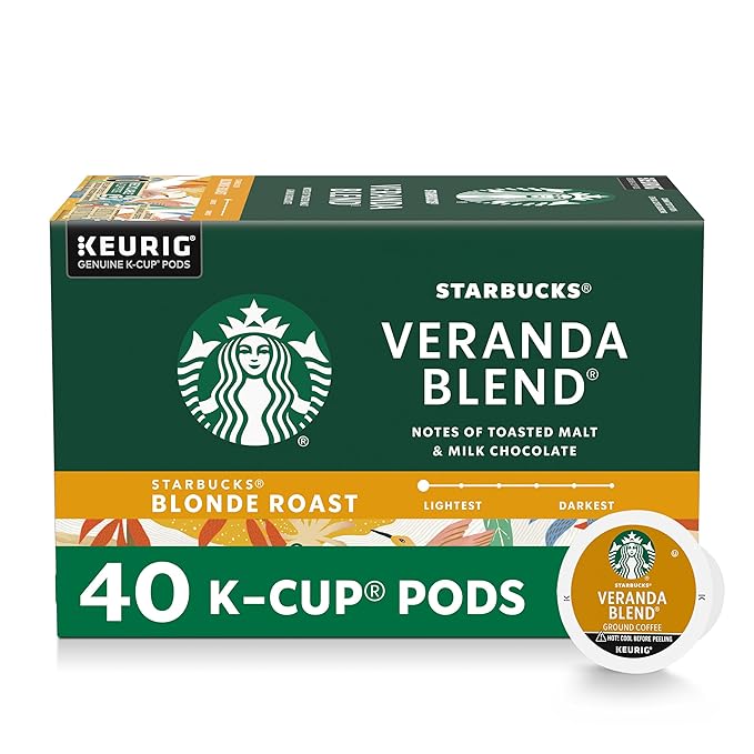 Starbucks K-Cup Coffee Pods Starbucks Blonde Roast Hot or Iced Coffee Veranda Blend 40 Keurig Pods