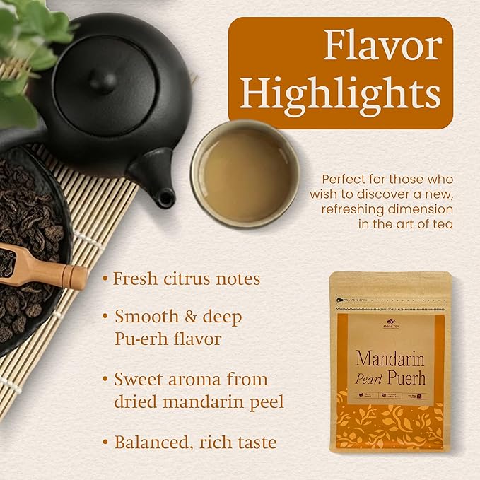 ANNHI TEA Mandarin Pearl Puerh - 6 Whole Dried Citrus Pieces Premium Fermented Puerh Tea with Mandarin Peel Smooth Earthy &amp Sweet Aroma Natural Vietnamese Detox Tea Pack