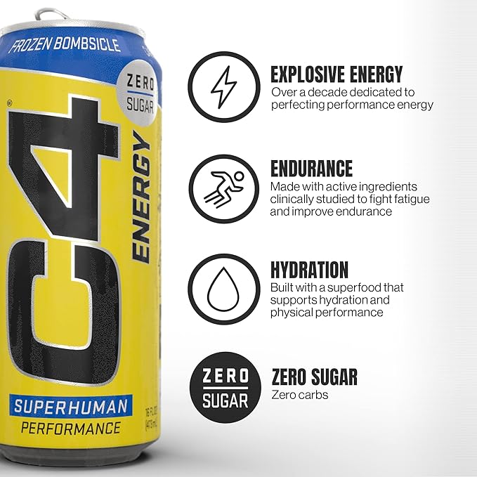 C4 Energy &amp Smart Energy Drinks Variety Pack Sugar Free Pre Workout Performance Drink &amp C4 Energy Drink 16oz (Pack of 12) - Frozen Bombsicle - Sugar Free Pre Workout Performance Drink