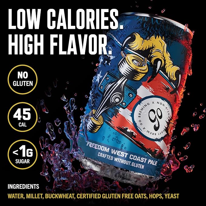 Go Brewing - Freedom West Coast Pale without Gluten - Non-Alcoholic Craft Beer - Small Batch Low-Calorie Brew - Caramel Citrus &amp Floral Flavor Profile - Bold &amp Smooth Finish - Ideal for Any