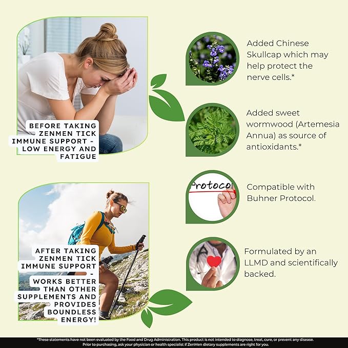 Zenmen Tick Immune Support 180 Vegan Capsules 2 Bottles - Improved Formula - Japanese Knotweed Cat's Claw Chinese Skullcap Cryptolepis Sanguinolenta Sweet Wormwood - Made in The USA