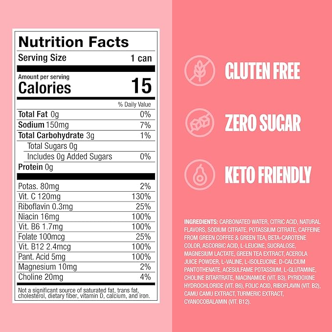 ZOA Zero Sugar Energy Drinks - White Peach | Healthy Energy Formula with Natural Caffeine Daily Vitamin C Essential B-Vitamins | Gluten-Free Keto Friendly | 16 Ounce Cans (Pack Of 12)