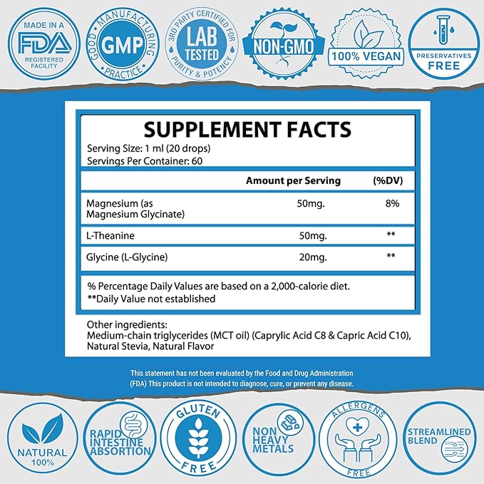1Q Relax – Natural Liquid Calm Keeper Drops for Kids| Magnesium Glycinate L-Theanine &amp L-Glycine |No Melatonin Sugar-Free Vegan Non-GMO | Advanced Absorption | Gentle Mood Bedtime &amp Sleep