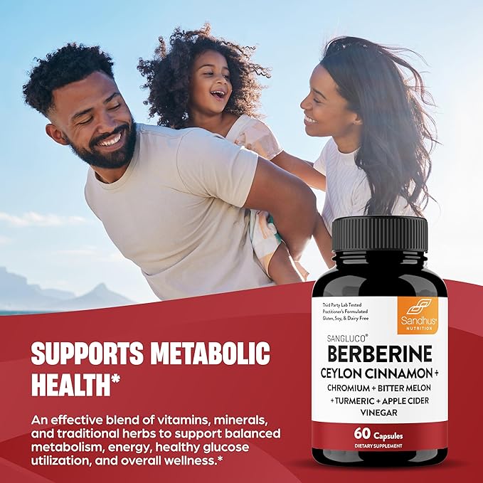 Sangluco Berberine Cinnamon Chromium Turmeric Apple Cider Vinegar Bitter Melon Supplement | Supports Healthy Levels Already Within Normal Range | 120 Capsules