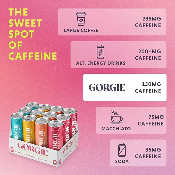 GORGIE Pink Lemonade - BestSellers Variety Bundle Sugar-Free Natural Energy Drink Sparkling Healthy Energy Drinks- (2 packs of 12)