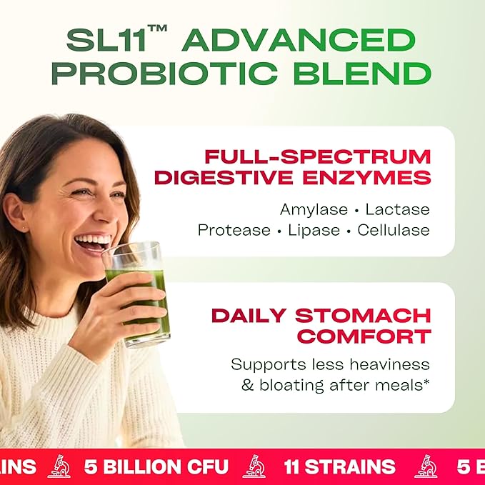 GOBIOTIX Super Greens Powder with Organic Spirulina - Superfood Supplement with Fruit Blend Probiotics and Enzymes for Digestive Health - Vegan Non-GMO - 30 Servings (Pomegranate Raspberry - 1 Pack)