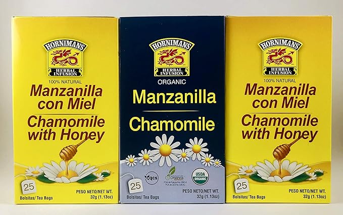 Hornimans Manzanilla Con Miel (50 tea bags) AND Manzanilla (25 tea bags) - Chamomile Tea - Herbal Tea - 75 tea bags