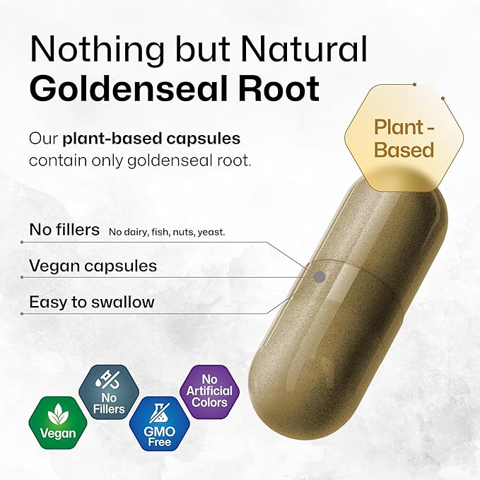 BIO KRAUTER® Goldenseal Root - Pure &amp Vegan Goldenseal Capsules 700mg/serving 100 Caps - Immune &amp Respiratory Support - Golden Seal Powder for Digestive Support - No Fillers Non-GMO 100-Days