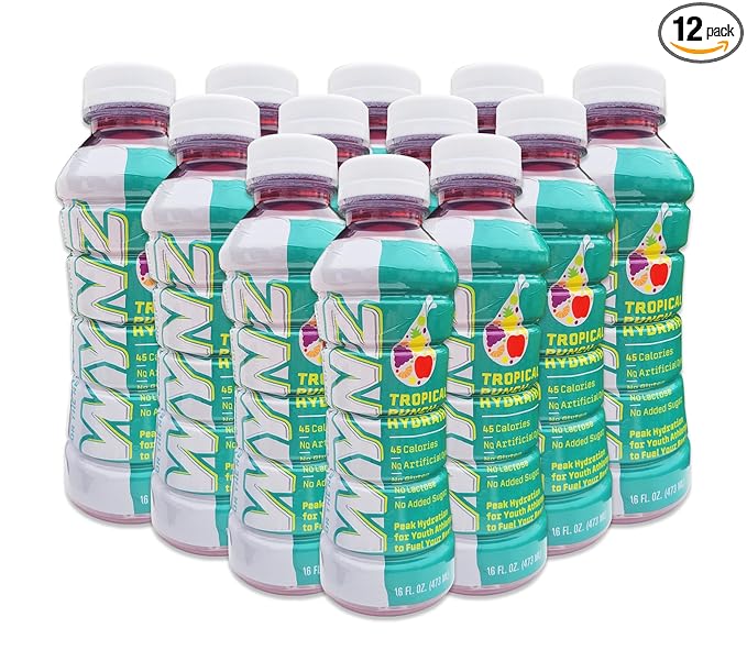 12pack - Wynz Tropical Punch Hydrater Youth Hydration Sports Drink 30.51% Fruit Juice Coconut Water Monk Fruit &amp Filtered Water 16 oz Single Serve Bottle
