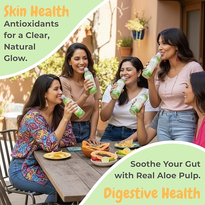 VISVITA Aloe Vera Juice with Real Pulp Original | Digestive Health Hydration &amp Energy Boost | No Artificial Colors 50.7 oz (Pack of 12)