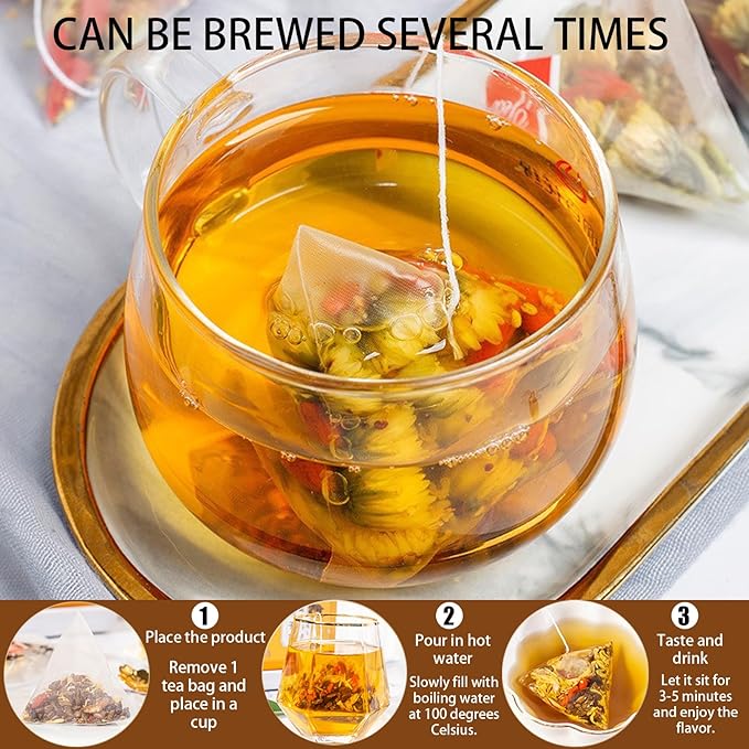 Goji Berry Chrysanthemum Tea for Liver Health 8 Excellent Raw Material Formulas Chinese Health Herbal Tea Liver Cleanse &amp Detox Herbal Tea Bags 15Bag Vegan Sugar-Free &amp Caffeine-Free (2B