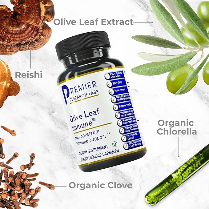 Premier Research Labs Olive Leaf Immune - Olive Leaf Extract Capsules The Olive Leaf Pills with Phytonutrient Oleuropeinm Herbal Supplement for Immune &amp Heart Health Support - 60 Vegetarian Caps