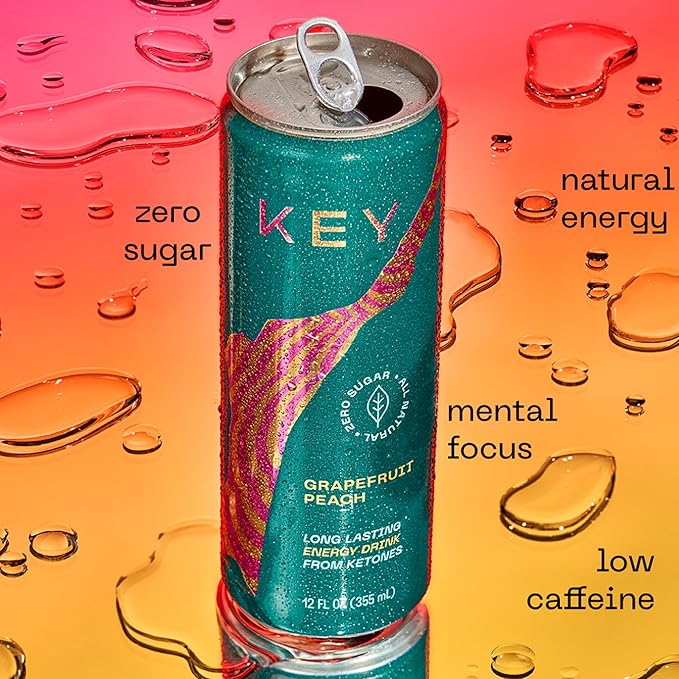 KEY 24-Pack Combo Bundle - Ketone Energy Drink - Ginger Lime 12pk &amp Grapefruit Peach 12pk - Sugar Free All Natural Long Lasting Energy Optimal Green Tea Caffeine &amp L-Theanine for Mental Foc