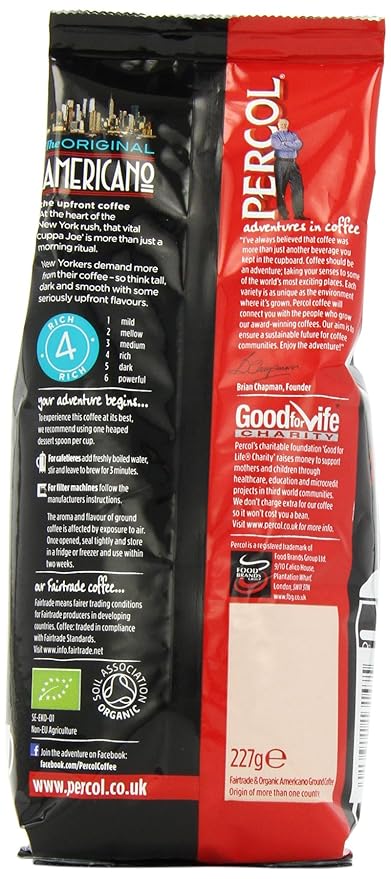 Percol Fairtrade &amp Organic Americano Ground Coffee 227g (Pack of 8)