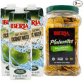Iberia Organic Coconut Water 1 Liter (Pack of 3) and Iberia Lightly Salted Plantain Chips 1.75 lb.