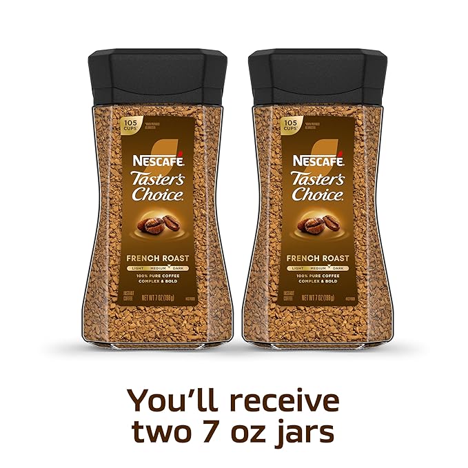 NESCAFÉ Taster's Choice Instant Coffee Dark Roast Coffee French Roast 2 Jars (7 Oz Each)