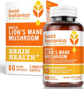 Bold Botanica Organic Lions Mane Supplement Capsules - 100% Fruiting Body Dual Extract - 115mg Beta-Glucans - Lion’s Mane Mushroom Extract for Brain Memory &amp Mood Immune Support - 60 Vegan Capsu
