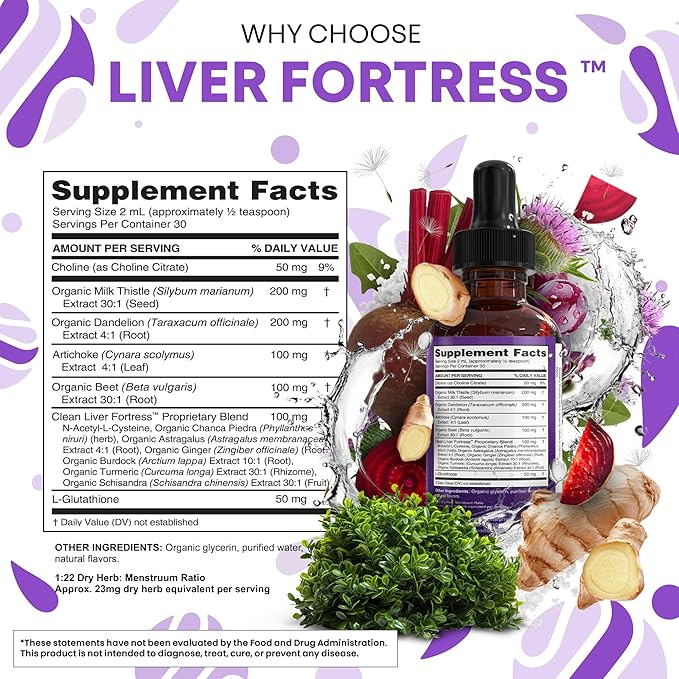 Milk Thistle NAC Liver Cleanse Detox &amp Repair Supplement Liver Support Liquid Drops with Dandelion Extract Artichoke Chanca Piedra Beet Root Choline L-Glutathione Ginger Burdock Schisandra