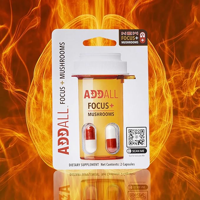 Addall Focus + Mushrooms Memory Supplement (12 Pack) #1 Effective Alternative Brain Supplement Substitute Pills Nootropic &amp Energy | No Crash | Science Backed Formula | 24 Capsules