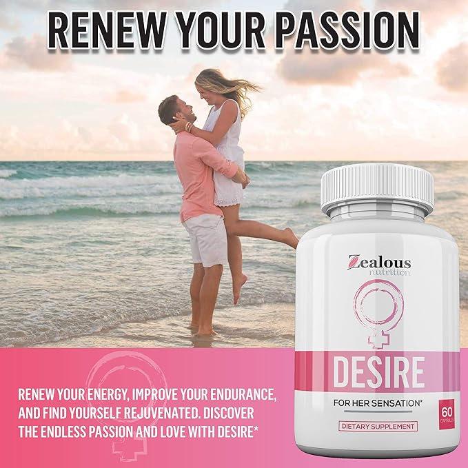Desire Female Drive Enhancement Pills for Women – Libido Support Supplement – Passion Excitement &amp Sensitivity Support - Energy &amp Vitality Formula - Daily Female Wellness Capsules (1 Pack)