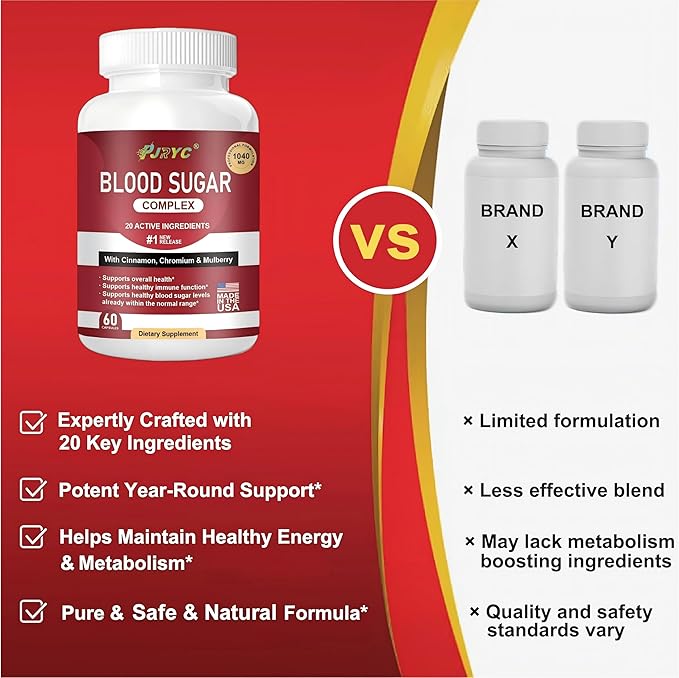Blood Sugar Complex Supplement - Supports Healthy Blood Sugar Levels All Natural with Cinnamon Bitter Melon Chromium Garlic Hibiscus Olive Leaf Mulberry Non-GMO - 120 Capsules