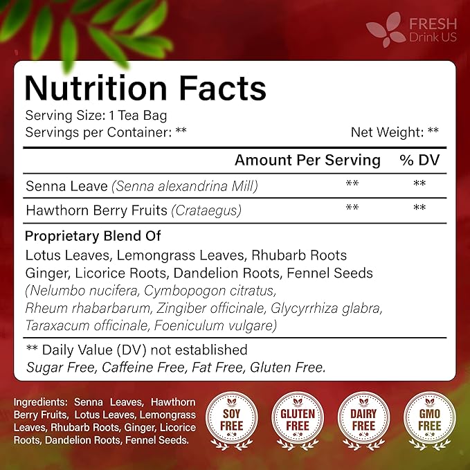 FreshDrinkUS Premium Improve Colon Tea | 135 Tea Bags | Herbal Tea Blend with Senna Leaves Lotus Leaves Hawthorn Berry Ginger &amp More – Caffeine Free Botanical Tea – Natural Daily Herbal Infusi