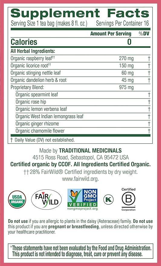 Traditional Medicinals Organic Healthy Cycle Raspberry Leaf Herbal Tea Supports a Menstrual Cycle (Pack of 4) - 64 Tea Bags Total 64.0 Count