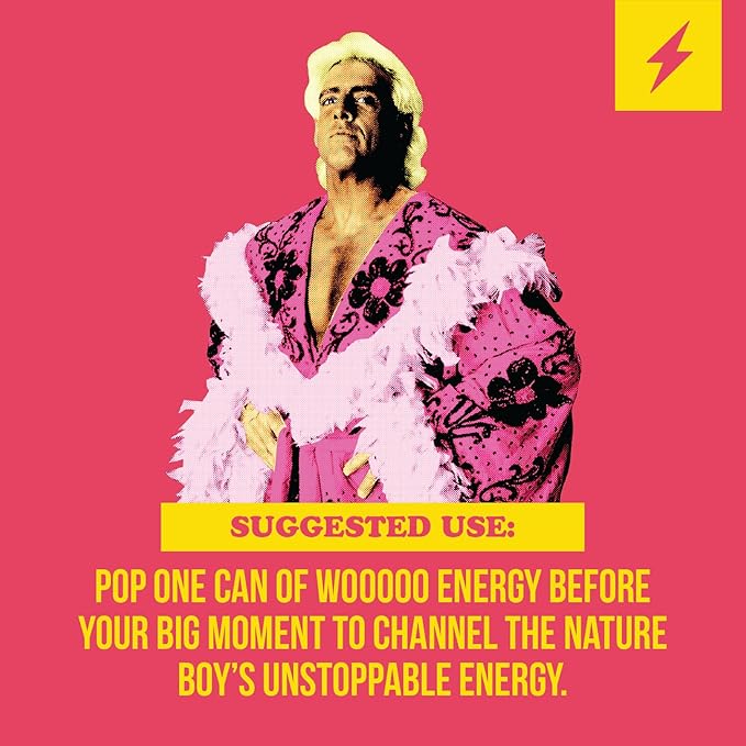 Wooooo! Energy Ric Flair Sparkling Adaptogenic Mushroom Energy Drink | Natural Antioxidants &amp Nootropics | Lion’s Mane &amp Cordyceps | 150mg Caffeine | 12 Pack (Strawberry Banana)