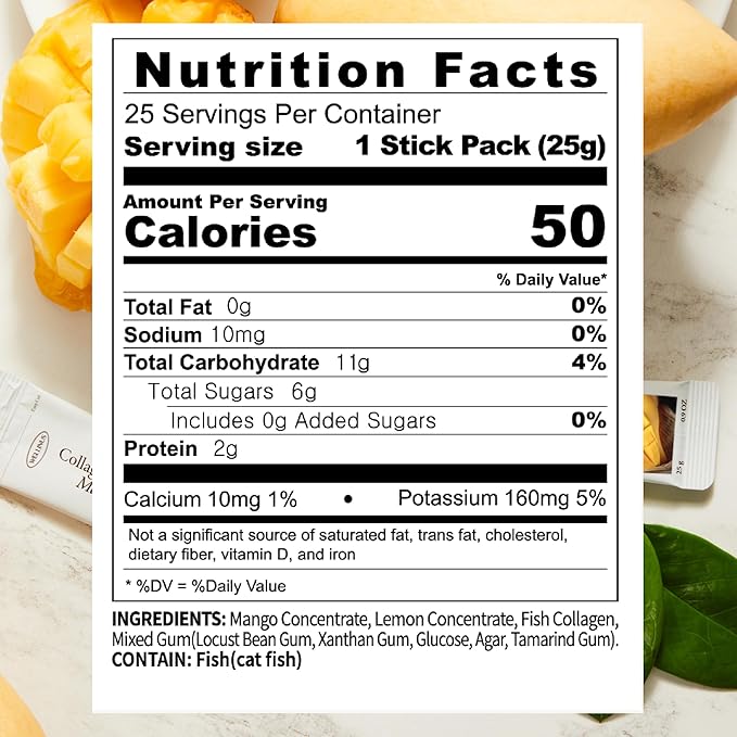 Korean Collagen Jelly Sticks - 25 Mango Flavored Marine Collagen Peptide Snacks for Anti-Aging- Collagen Protein Sugar-Free Travel Packs for Hair &amp Nail Strength