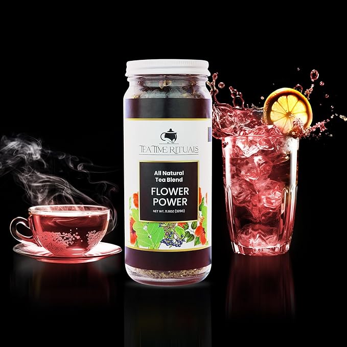Flower Power - All Natural Loose Leaf Herbal Tea Blend (Hibiscus Flowers Moringa Leaf Elderberries Ginger) 16oz Jar