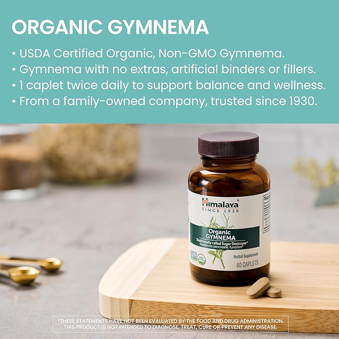 Himalaya Organic Gymnema Sylvestre – Herbal Glucose Metabolism Support - USDA Organic Non-GMO Vegan Gluten Free Additive Free 700 mg 60 Caplets