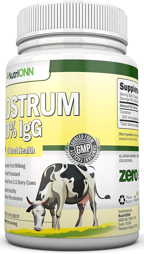 Colostrum - 1000mg - 120 Capsules - 30% IgG - Non-GMO US Dairy - First Milking Bovine Colostrum - Low Heat Processed - Great for GI Tract Health - Immune Support - Bone and Muscle Health