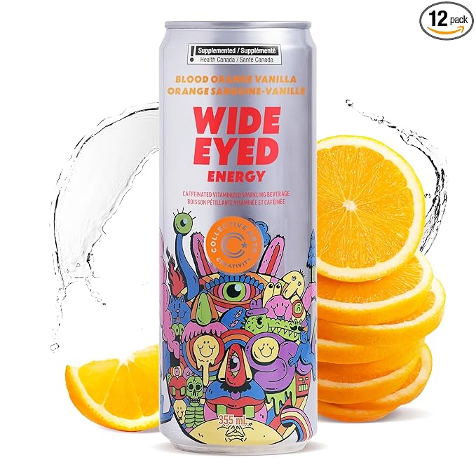 Collective Arts Wide Eyed Energy Drinks | Naturally-Flavored Caffeinated Vitaminized Sparkling Beverage With Fruit Extracts | Blood Orange Vanilla BOOST | Pack of 12 | 12 fl oz.(355ml)