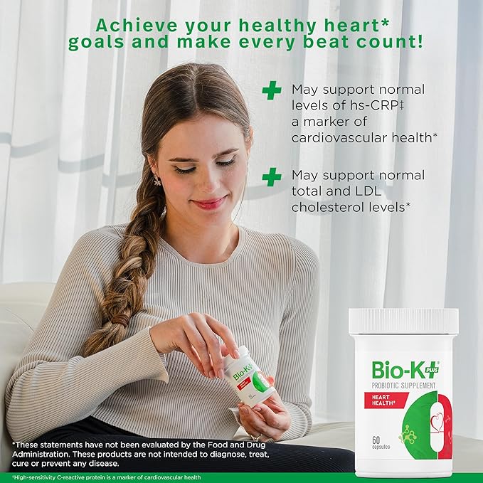 Bio-K+ Probiotics for Heart Health with Limosilactobacillus reuteri LRC – Heart Health Probiotic for Cholesterol &amp Cardiovascular Support 5 Billion CFU Vegan Shelf-Stable – 60 Capsules