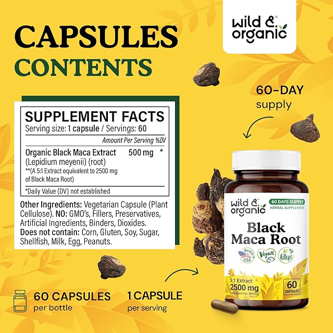 Wild &amp Organic Black Maca Root 60 Capsules &amp Ashwagandha Tincture 4 fl oz