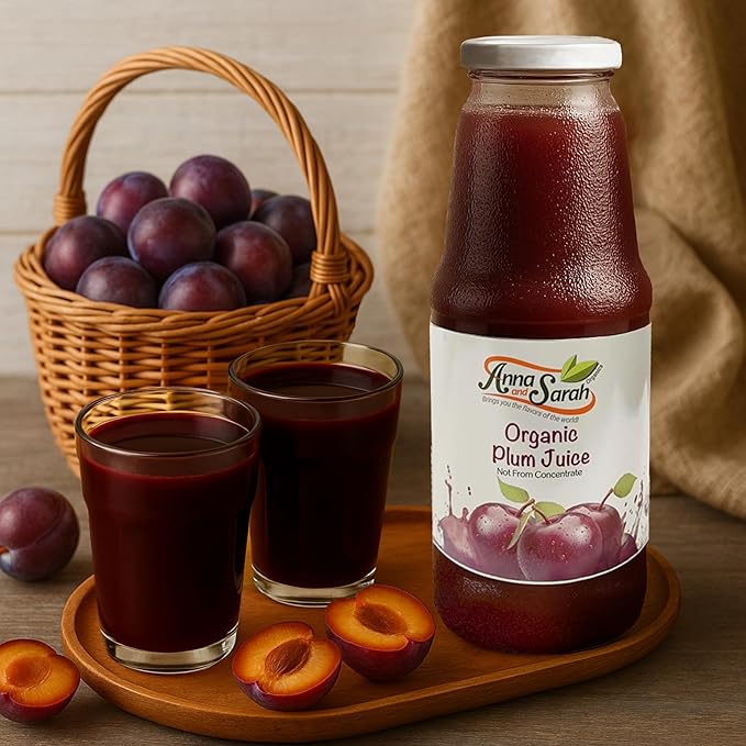 Anna and Sarah 33.8 Oz Organic Tart Plum Juice - Glass Bottle (2 Pack) No Sugar Added No Artificial Colors No Preservatives No Flavors AddedNOT from Concentrate