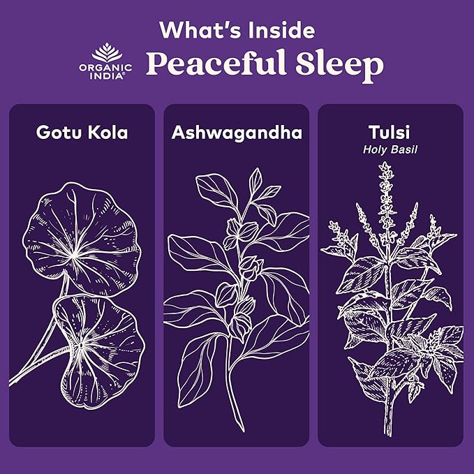 ORGANIC INDIA Peaceful Sleep Herbal Supplement - Deep Sleep Aid for Adults Natural Herbal Aid Without Melatonin Supports Circadian Rhythm USDA Certified Organic Non-GMO - 90 Capsules