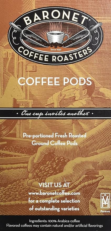 Baronet Coffee Organic ESE Espresso Pods - Espresso Light Roast - 120 Single Serve Pods - 7.2 Grams - Individually Wrapped for Freshness - Rich Traditional Flavor